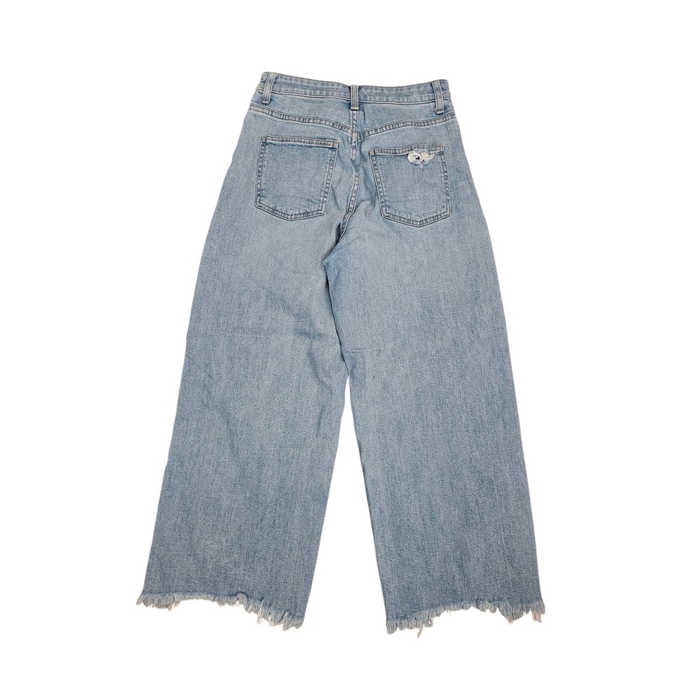 Uniqlo Jeans Womens 25 Light Wash Distressed Wide‎ Leg High Rise Raw Hem - Picture 2 of 5